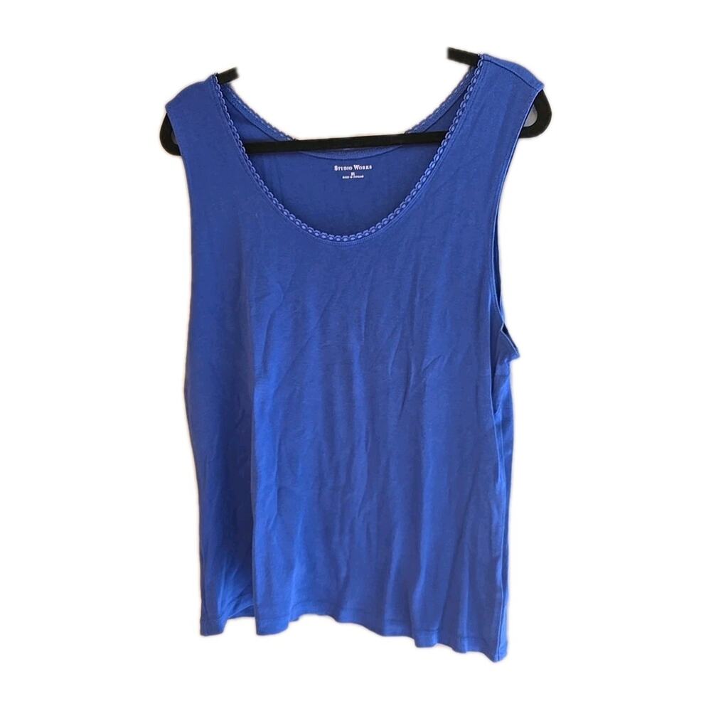 Studio Works Blue Scoop Neck Relaxed‎ Sleeveless Casual Tank Top Womans Size XL